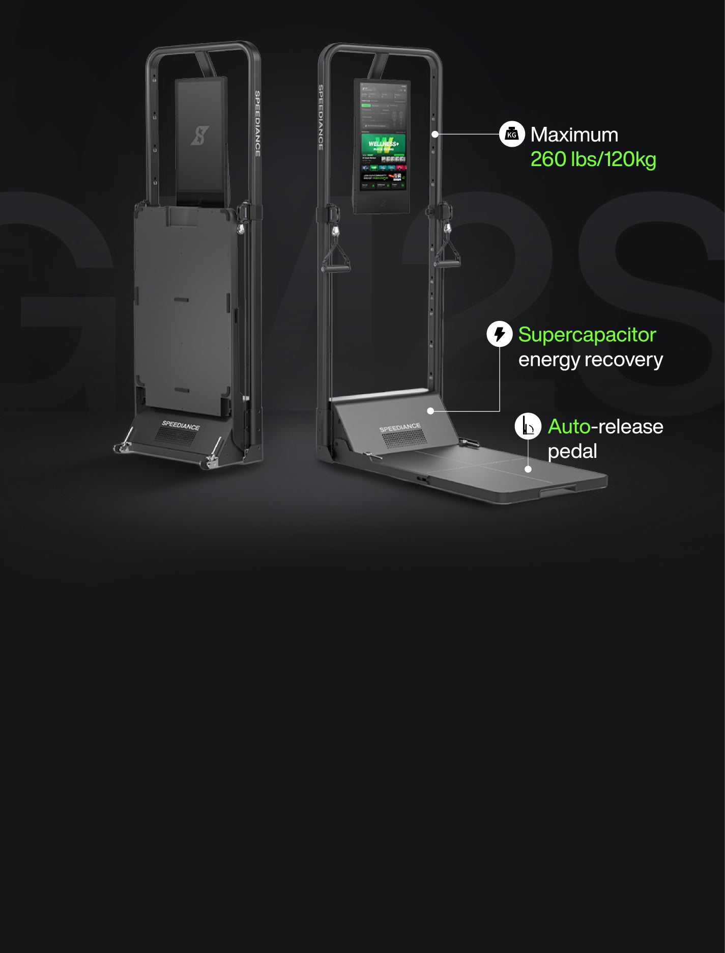 Two black electronic devices with features highlighted on a dark background