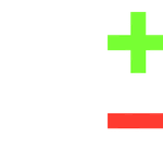 Green plus sign and red minus sign on a white background
