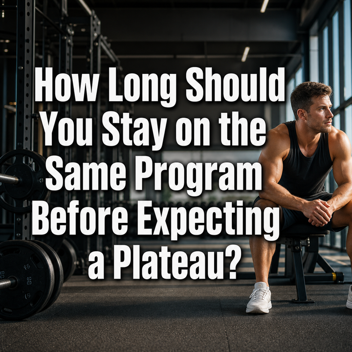 Muscular man in gym, posing question: How Long Should You Stay on Same Program Before Plateau?
