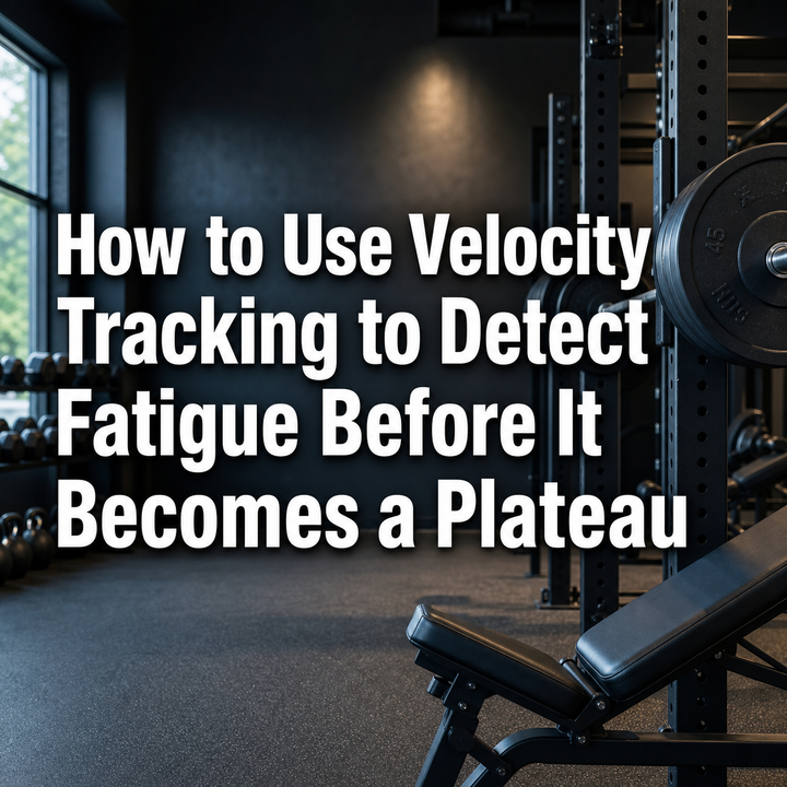 Article title on velocity tracking and fatigue detection, with a modern gym background.