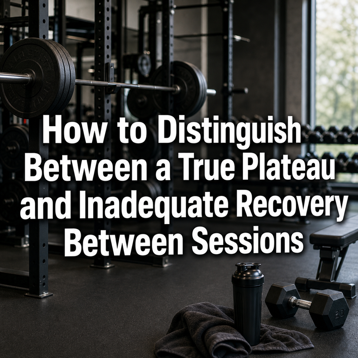 Gym with weights, shaker. Text: Distinguish True Plateau vs. Inadequate Recovery Between Sessions