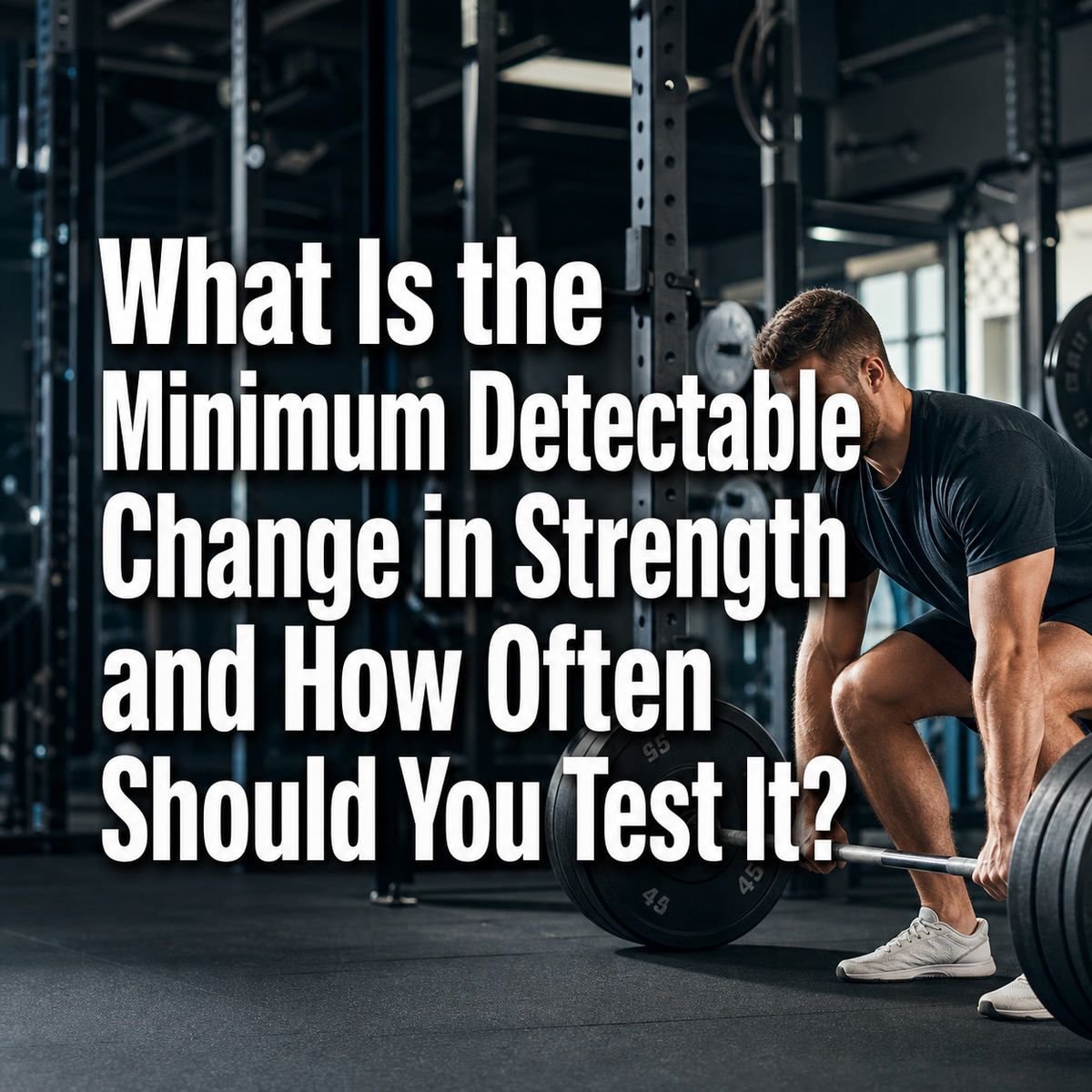 Man deadlifting during strength testing, with text: Minimum Detectable Change in Strength.