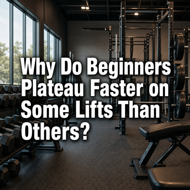 Gym with dumbbells, weight racks, and bench for beginners' lifting exercises.