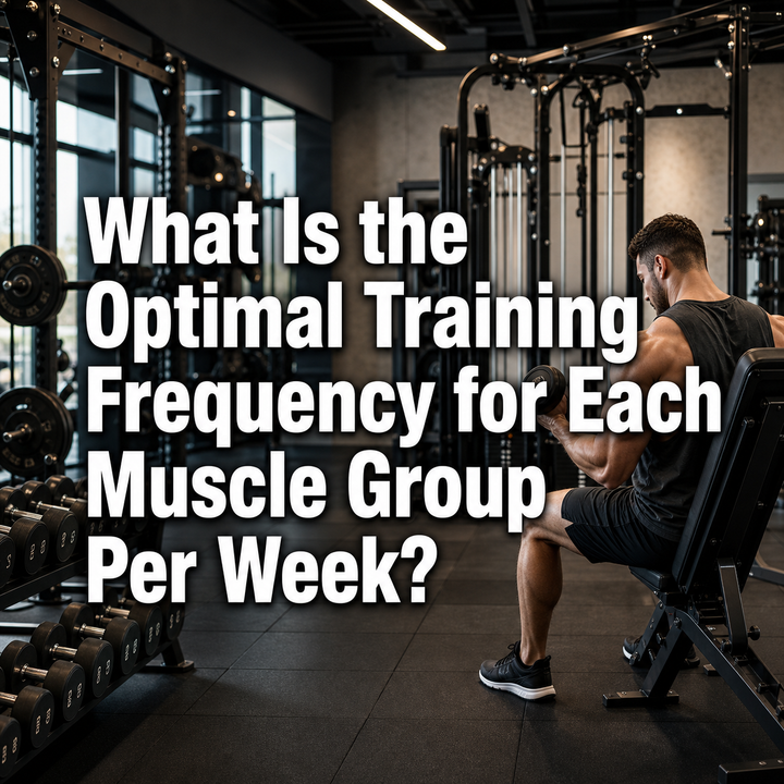 Man lifting dumbbell in modern gym, for optimal muscle training frequency per week.
