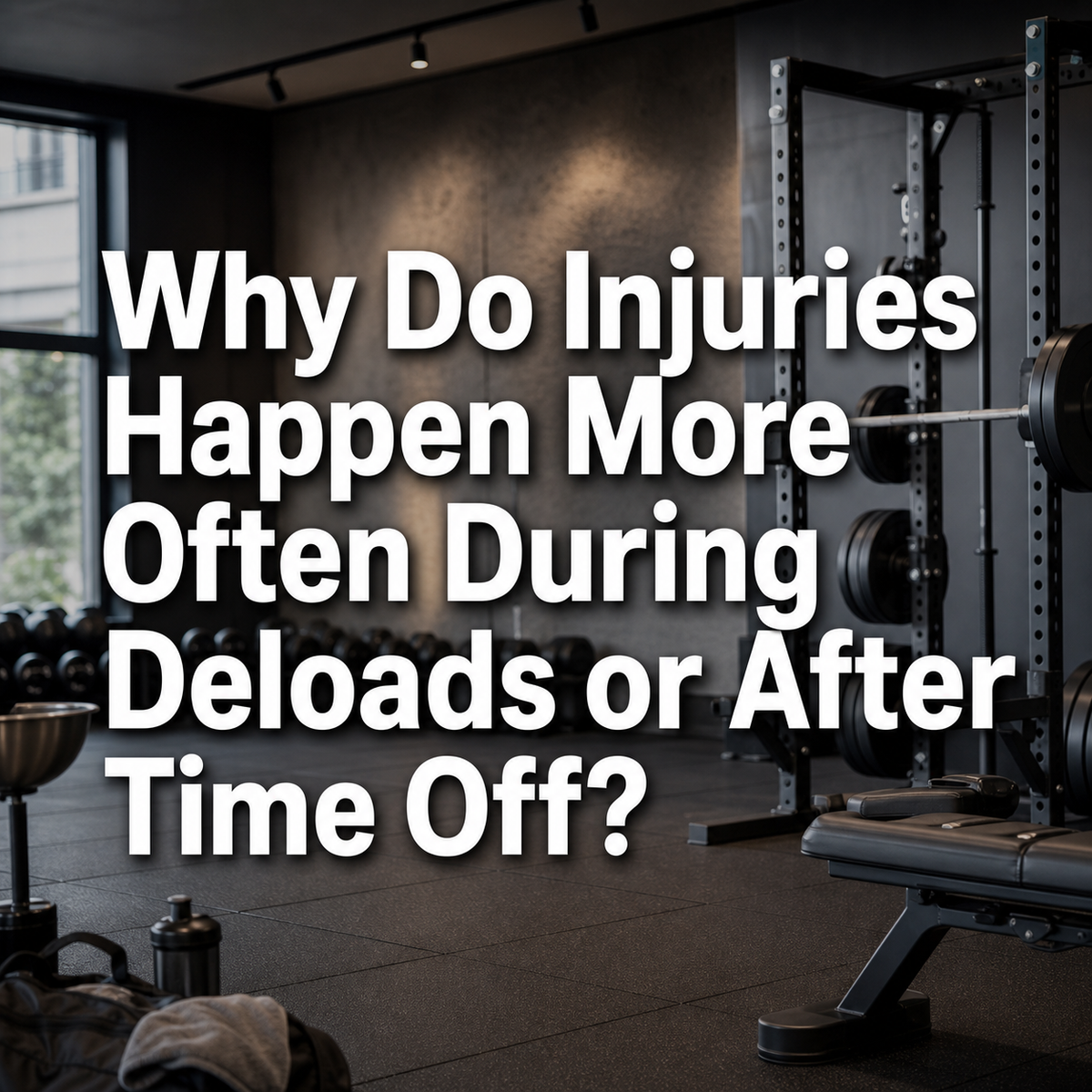 Workout gym with barbell rack and dumbbells, asking: Why Do Injuries Happen More Often During Deloads or After Time Off?