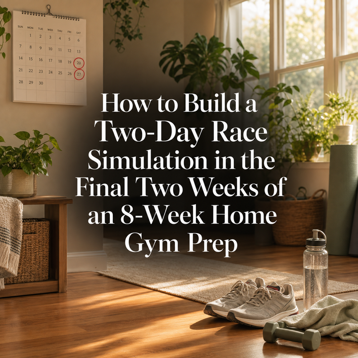 Athlete preparing for race simulation training in a home gym setting