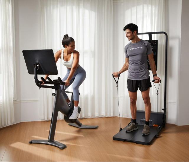 Woman using Speediance VeloNix and man using Gym Monster 2