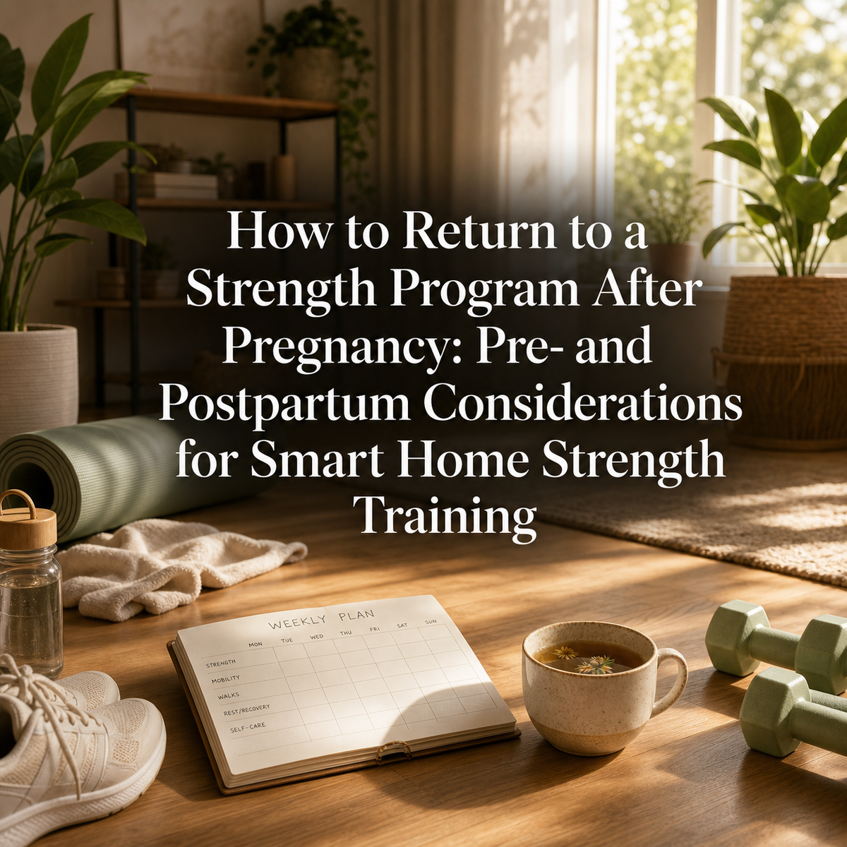 Woman preparing to return to home strength training after pregnancy with a safe, gradual approach