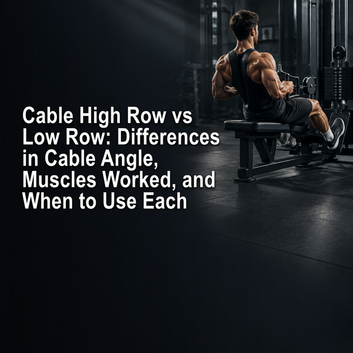 Cable high row and low row comparison in a dark home gym