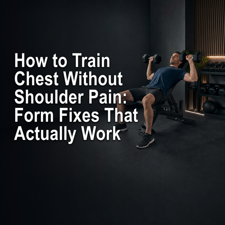 Lifter performing a controlled chest press in a dark home gym