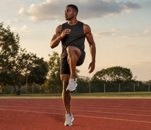 Athlete warming up outdoors before training in warm conditions