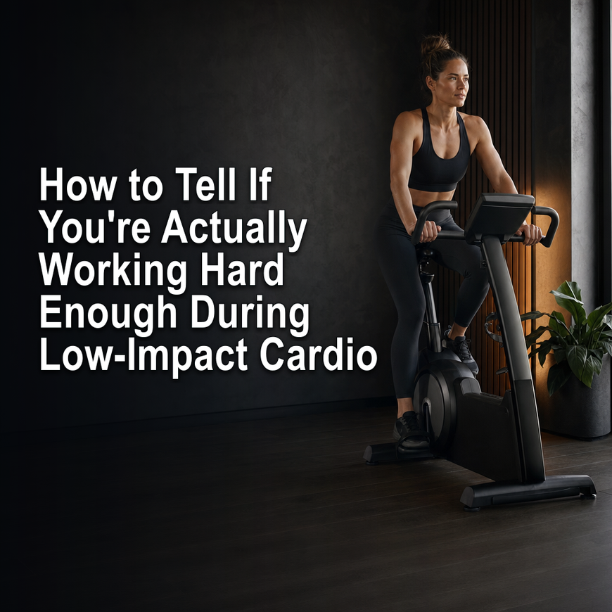 Person doing controlled low-impact cardio while checking breathing and effort