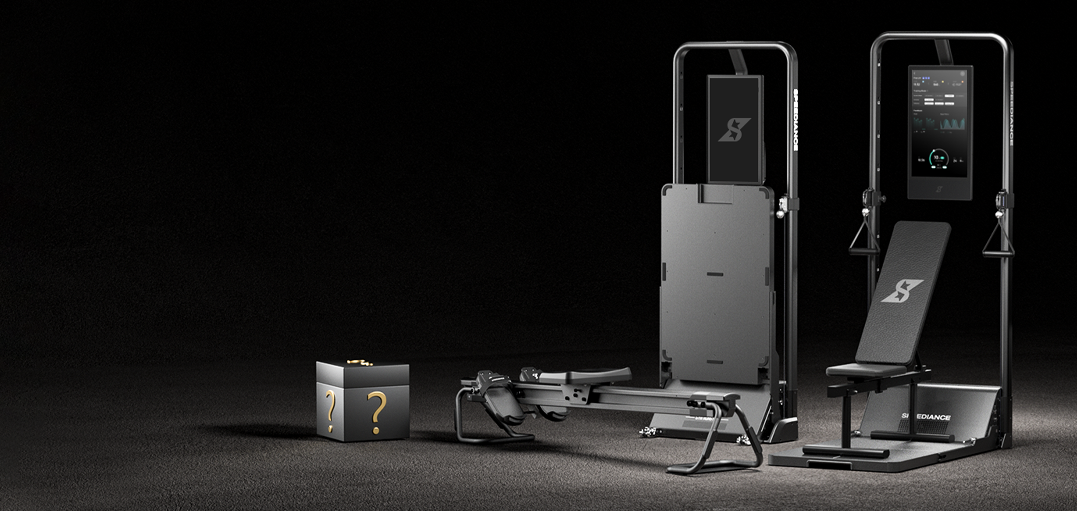 Gym equipment set with a black background
