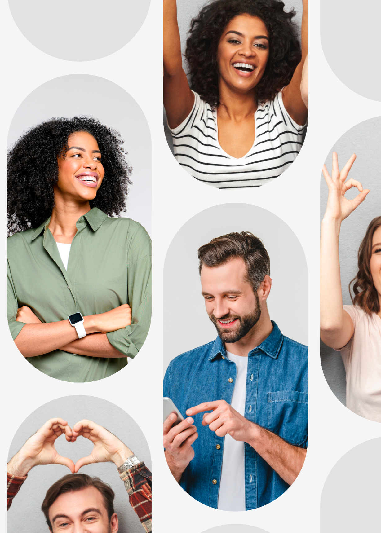 Collage of people with a white background