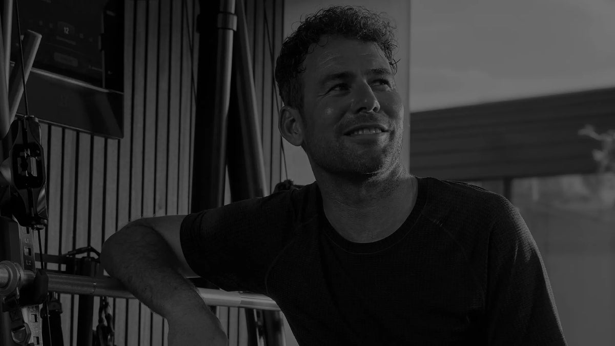 Sir Mark Cavendish på scenen ved Speediance-annonceringen