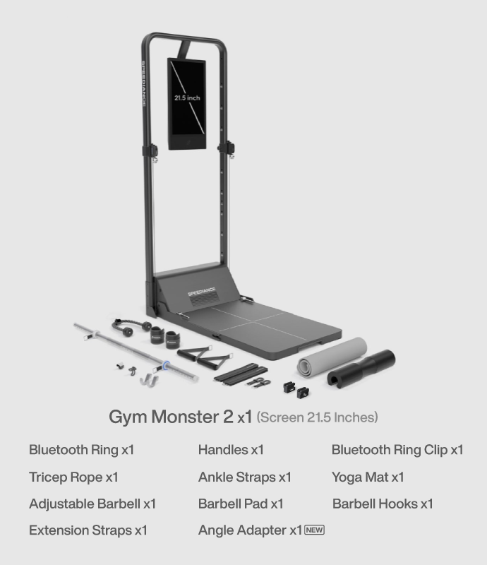 Gym Monster 2 fitness equipment with accessories on a light gray background