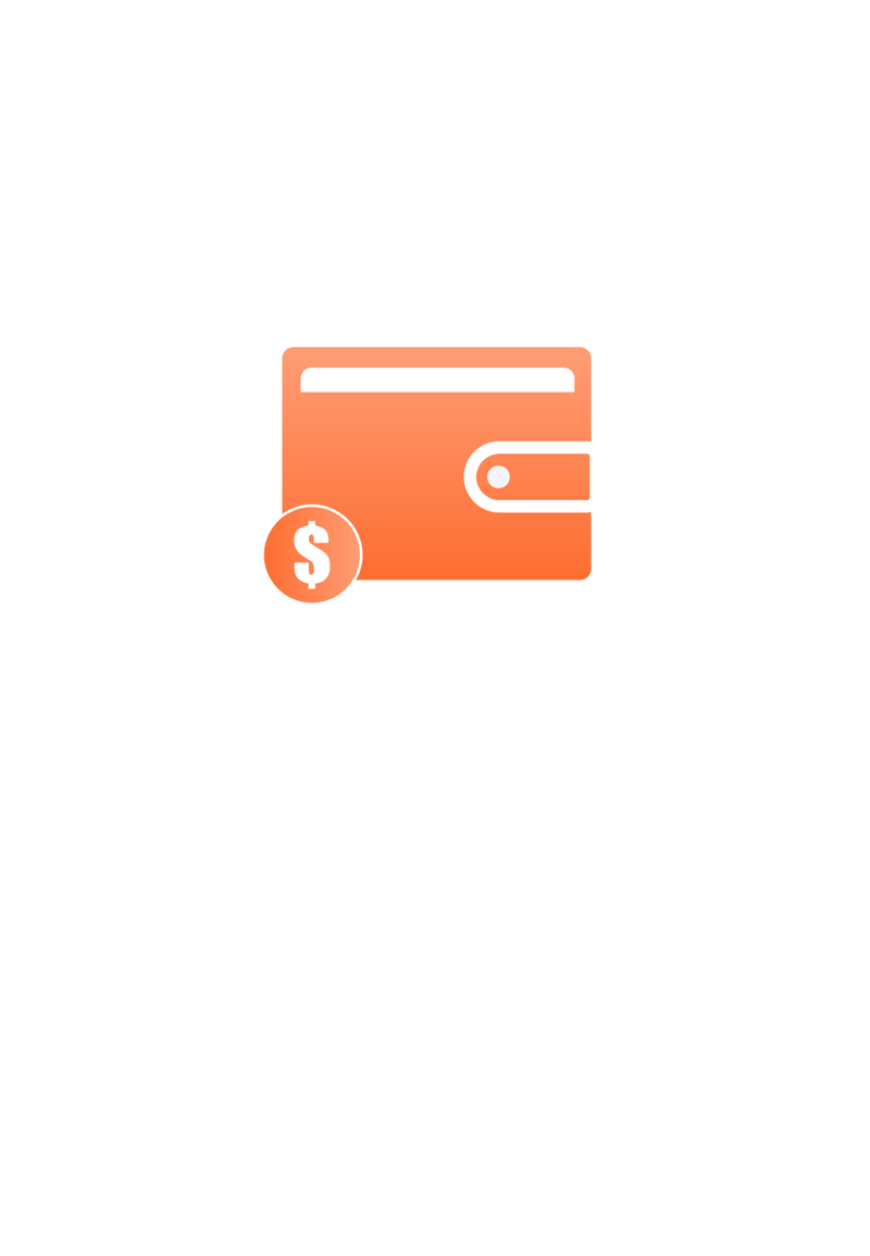 Orange wallet icon with a dollar sign on a white background