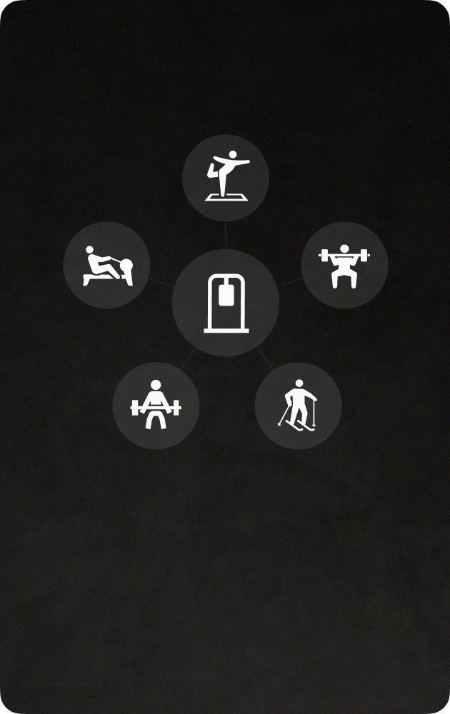 Set of white fitness icons on a black background